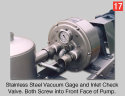 Stainless Steel Vacuum Gage and Inlet Check Valve. Both Screw into  Front Face of Pump. 