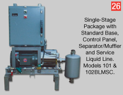 Single-Stage Package with Standard Base, Control Panel, Separator/Muffler  and Service Liquid Line.  Models 101 & 102BLMSC.